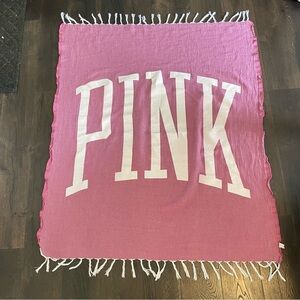 Victoria's Secret PINK Throw Blanket, White Tassel Edge 54”x46”